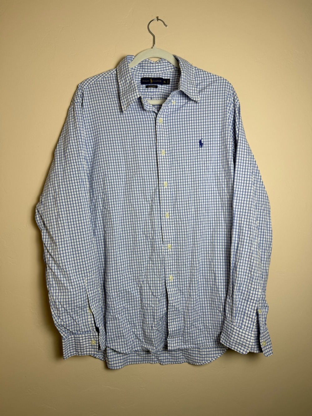 Ralph Lauren Blue Check Plaid gingham Performance ButtonDown Shirt Size Men’s XL